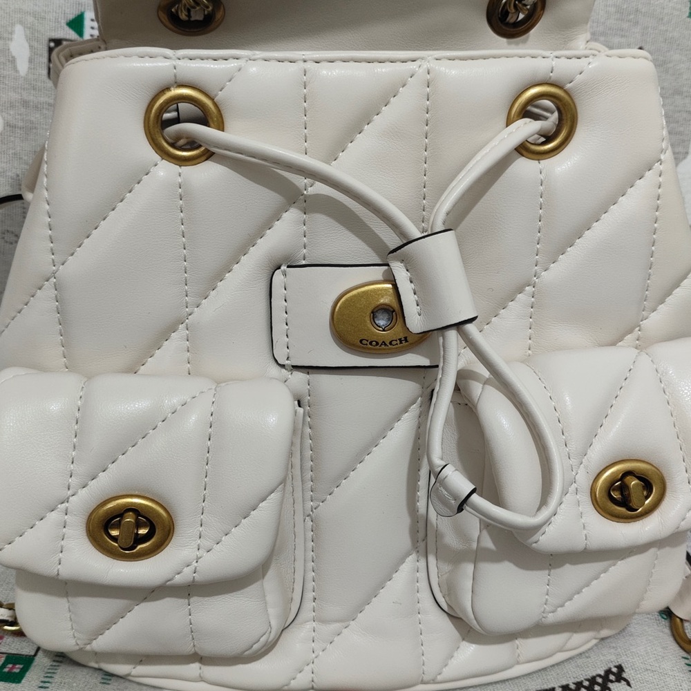 Coach Quilted Chalk Leather Drawstring Backpack with Gold Hardware - Picture 2 of 8